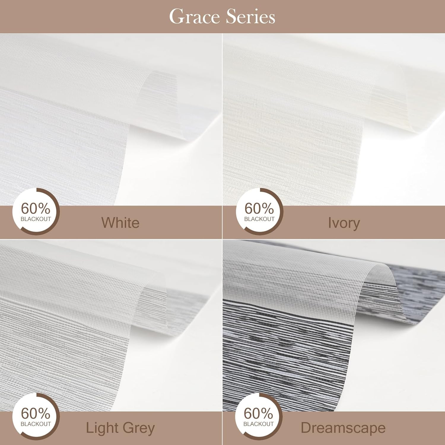 Motorized Zebra Blinds Fabric Sample，60%,85%,90% 99% Blackout Fabric Sample, Lig