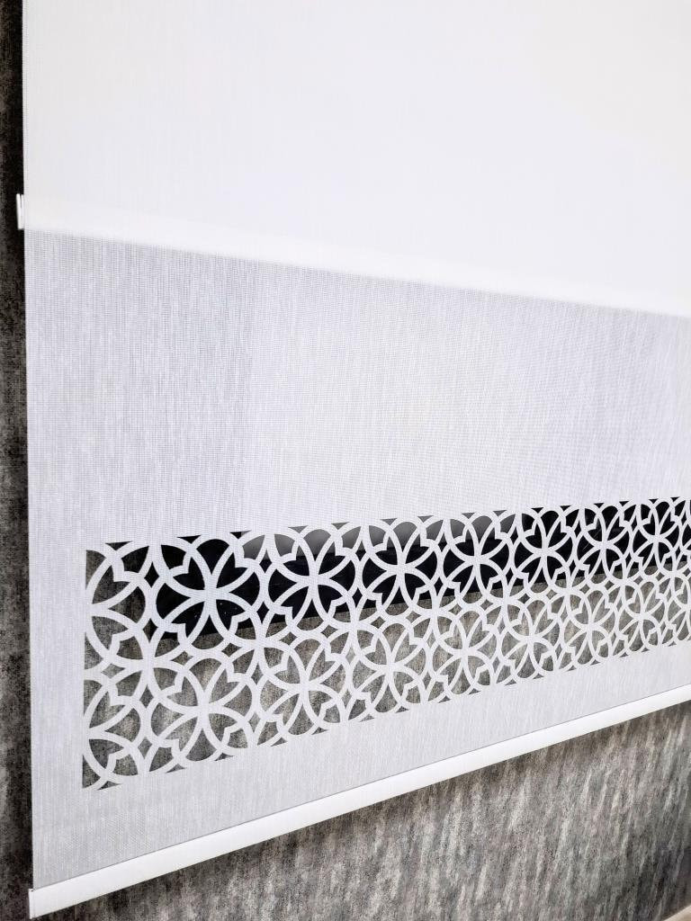 Linen Fabric Laser Cut Duble Mechanism Tulle and Roller Blinds Curtain, Color