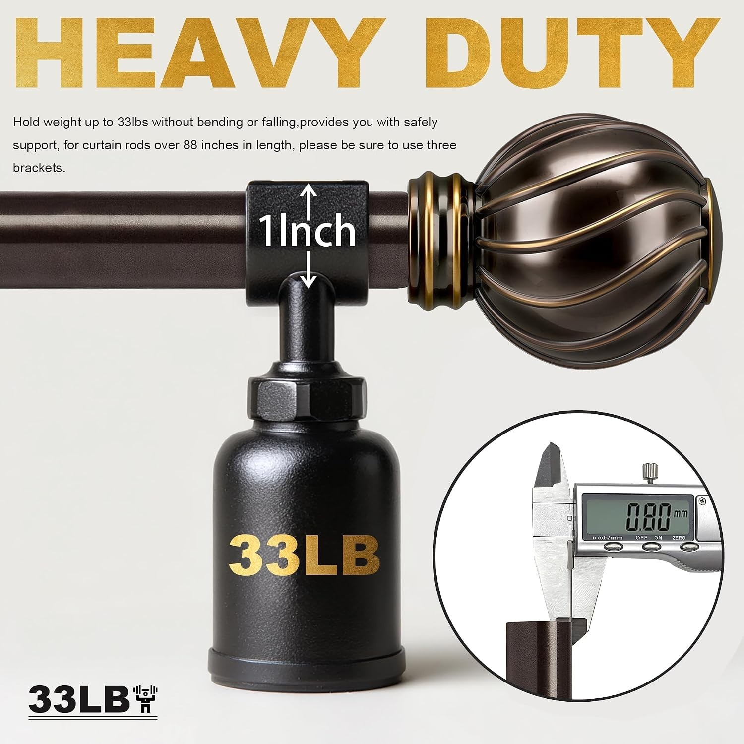 Versatile 2 Pack 18-60″ Brown Curtain Rod Set with Decorative Finials for Home