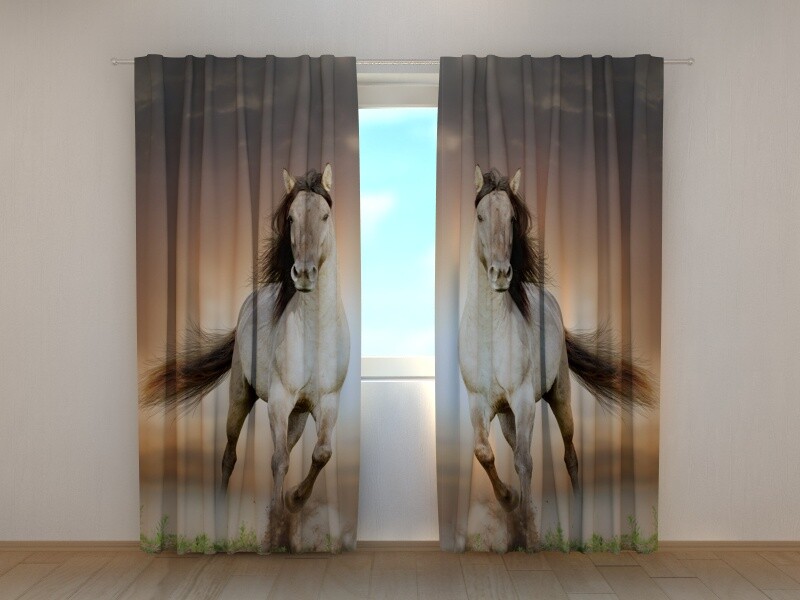 3D Window Curtain Printed with Two Horses Image Wellmira Made to Measure