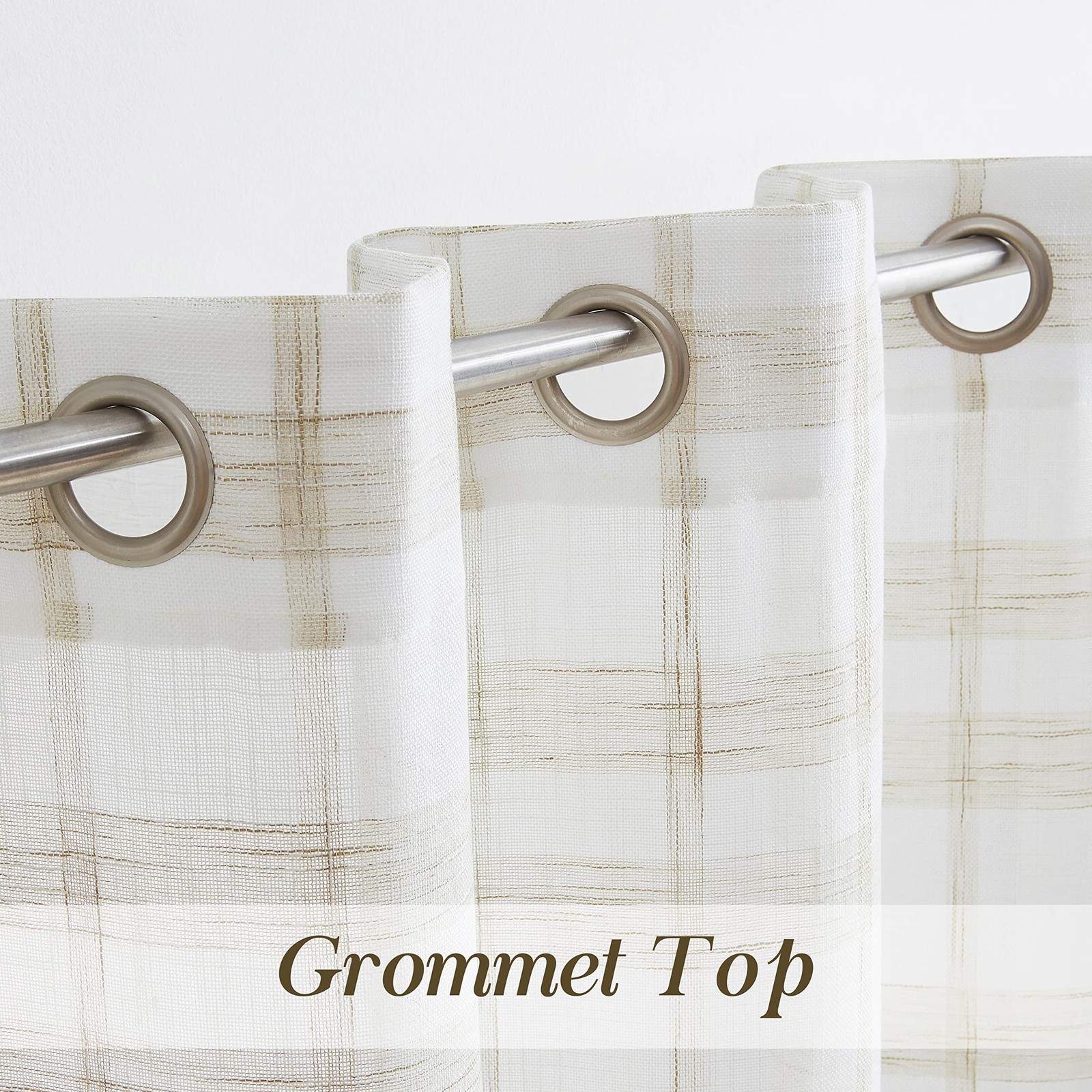 Tan and White Buffalo Plaid Curtains 84 Inch Long Farmhouse Gingham Checkered