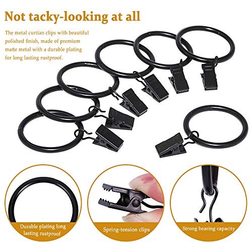 40pcs Curtain Rings with Clips Hooks 1.5 inch Rustproof Matte Metal Stainless