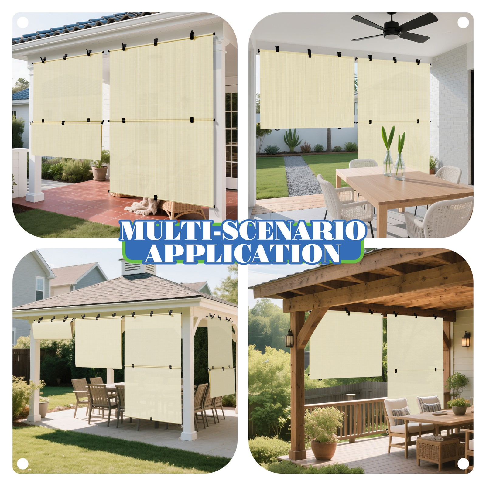 Foldable Roller Shade UV Roll Up Blind for Patio Deck Gazebo Porch Beige Custom