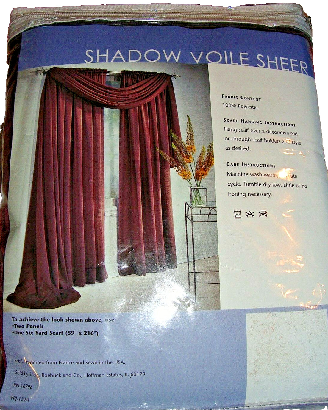 NEW TRADITIONS Elegant Shadow Voile Sheer Valance Window Treatment 59″x216″ 313