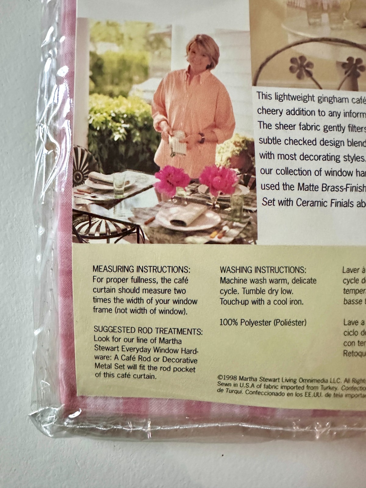 Vintage 1998 Martha Stewart Pink Gingham Sheer Café Curtain 59×36 NEW & COQUETTE