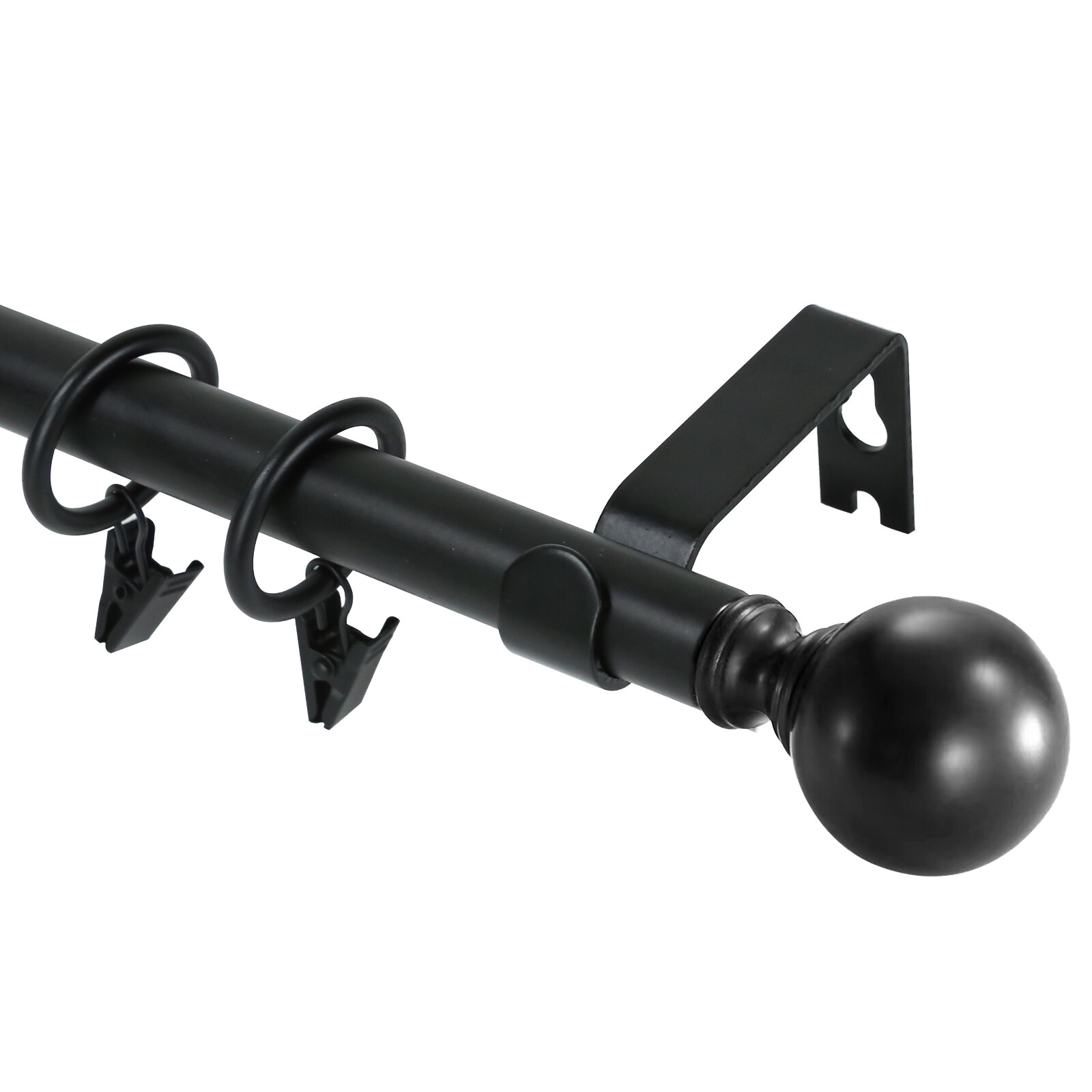 Ball Adjustable Single Drapery Curtain Rod Set with Many Rings, 5/8″, 28″-120″
