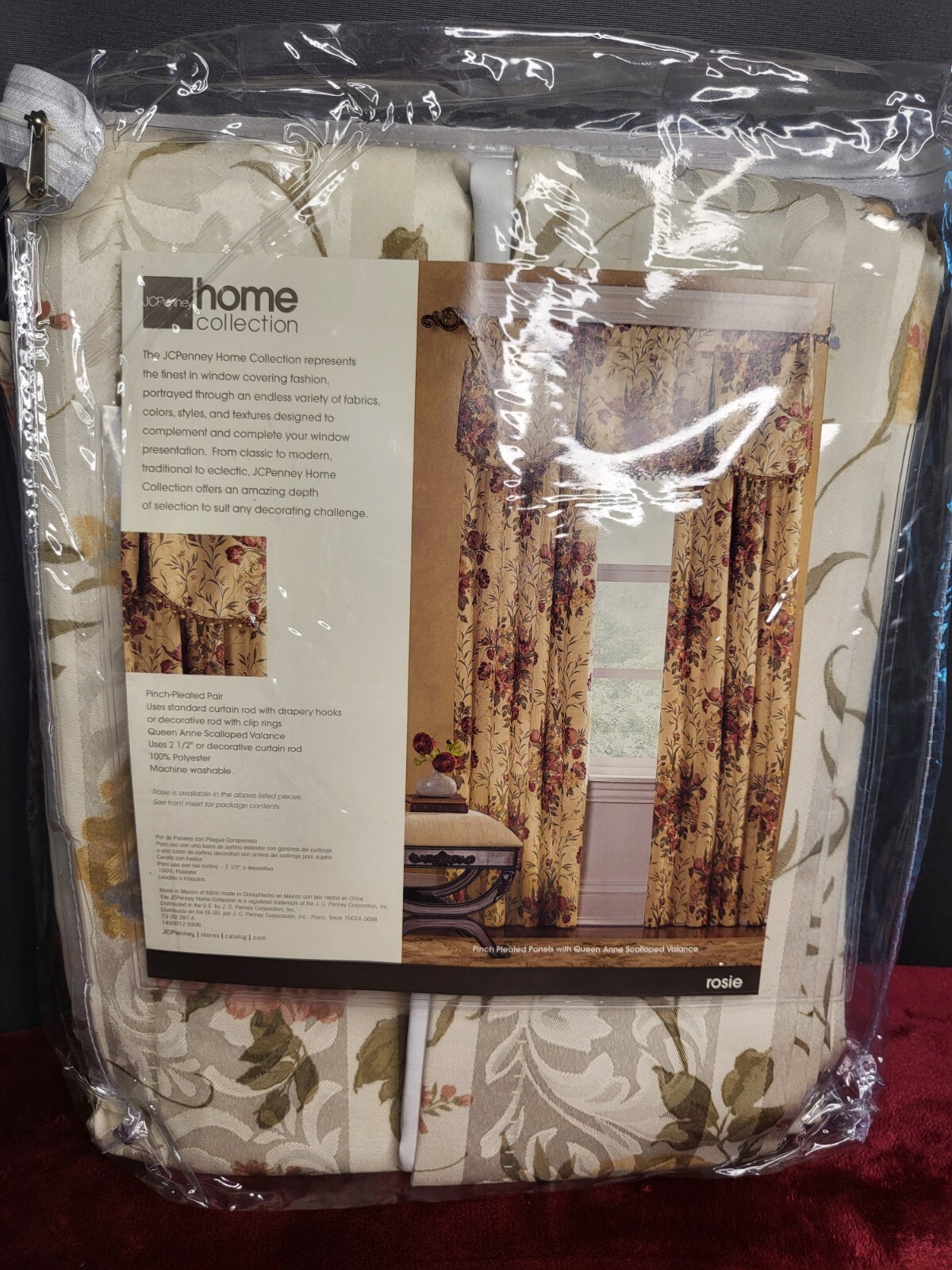 JC PENNEY HOME COLLECTION ONE PINCH-PLEATED PAIR ROSIEPRINT DRAPES 50 X 84 IN