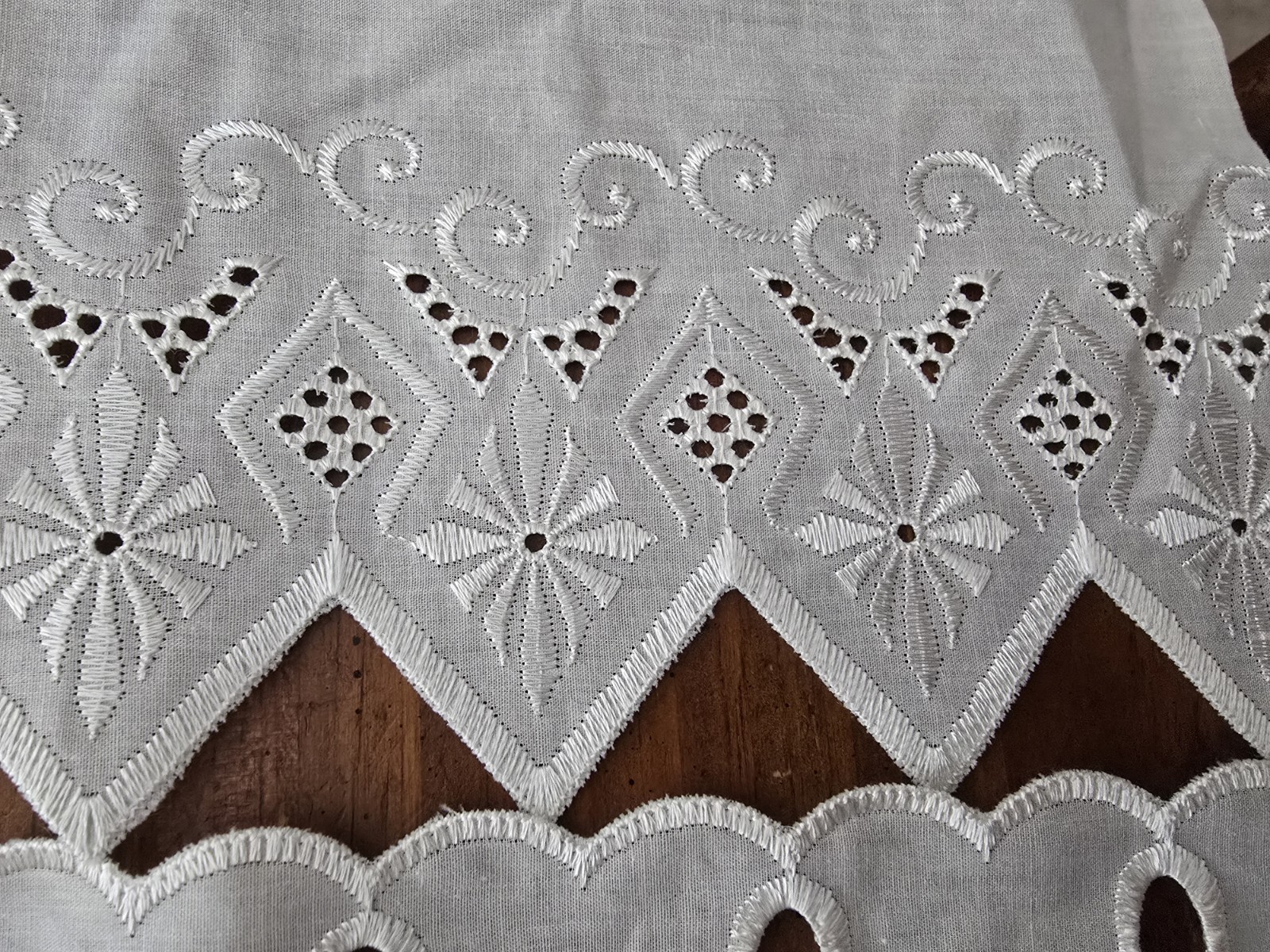 2 white curtain panels Grommet Eyelet Embroidered Edge needs hemmed ROMANCE