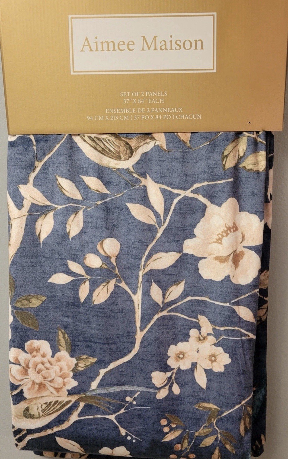 Aimee Maison 2pk Window Panel Curtains Velvet Mocking Jay Bird Blue 37×84 Floral