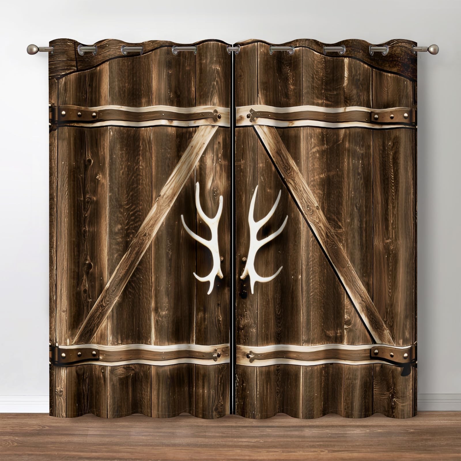 Rustic Wooden Blackout Curtains Brown Wood Door of Farmhouse Village Rural Re…