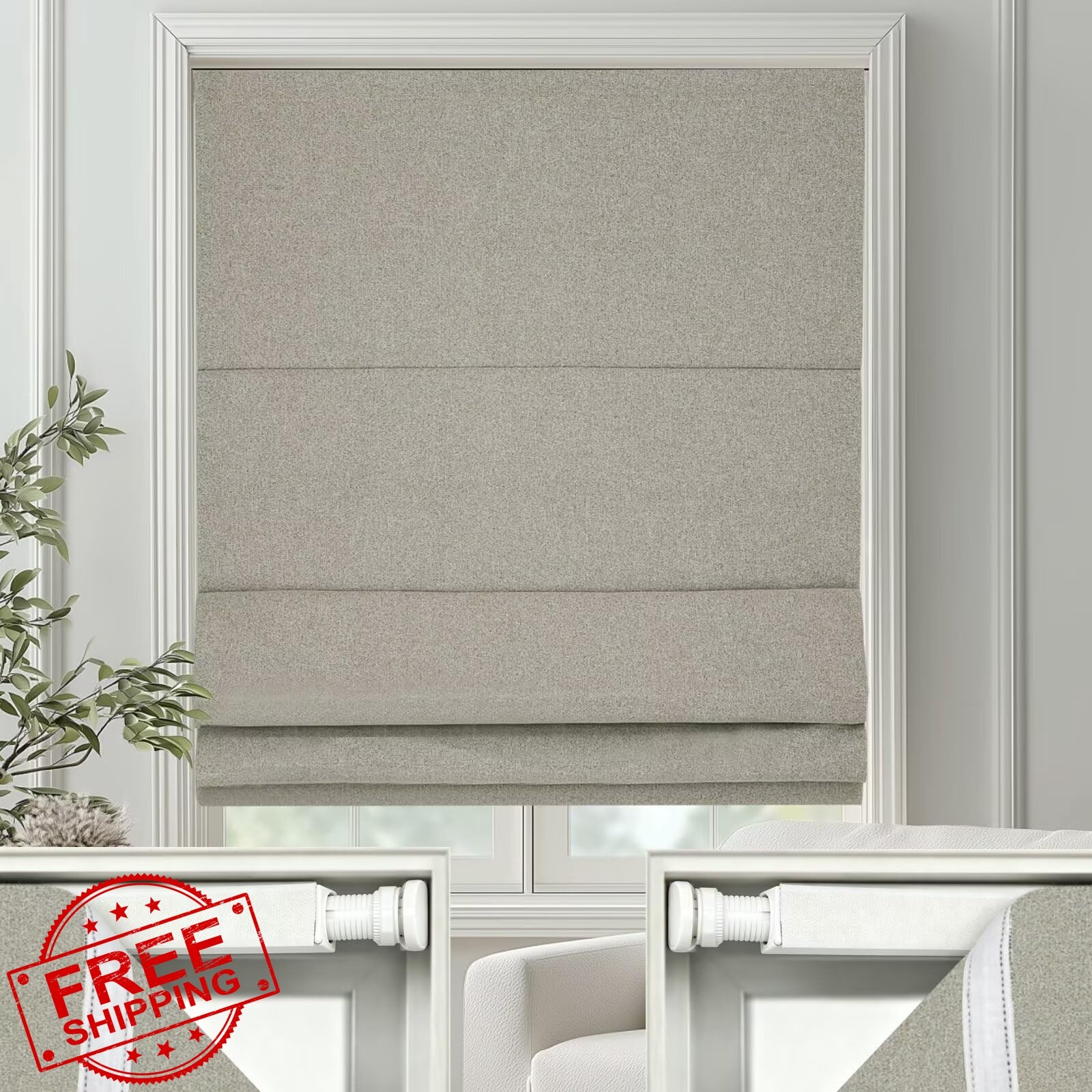 Changshade Beige Roman Shade 42×64 No Drill Blinds