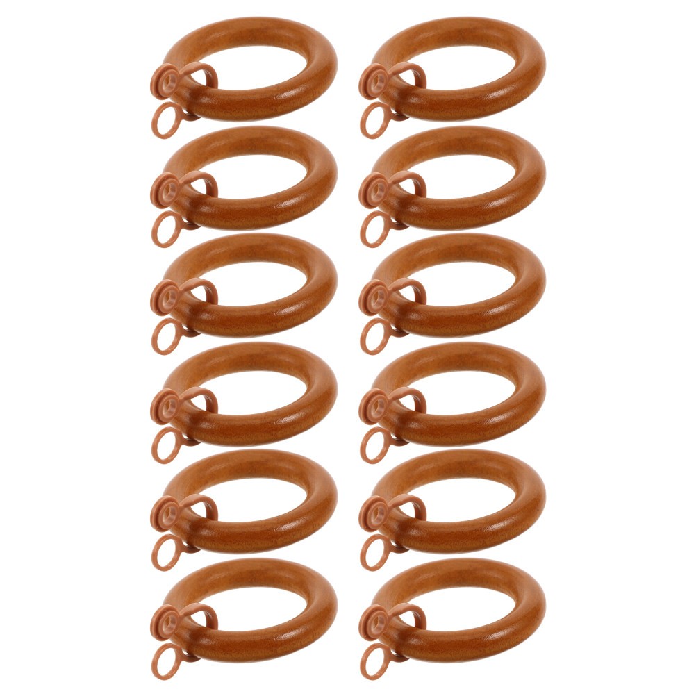 12Pcs Reusable Wood Curtain Rings with Eyelets for Home Drapery Beige