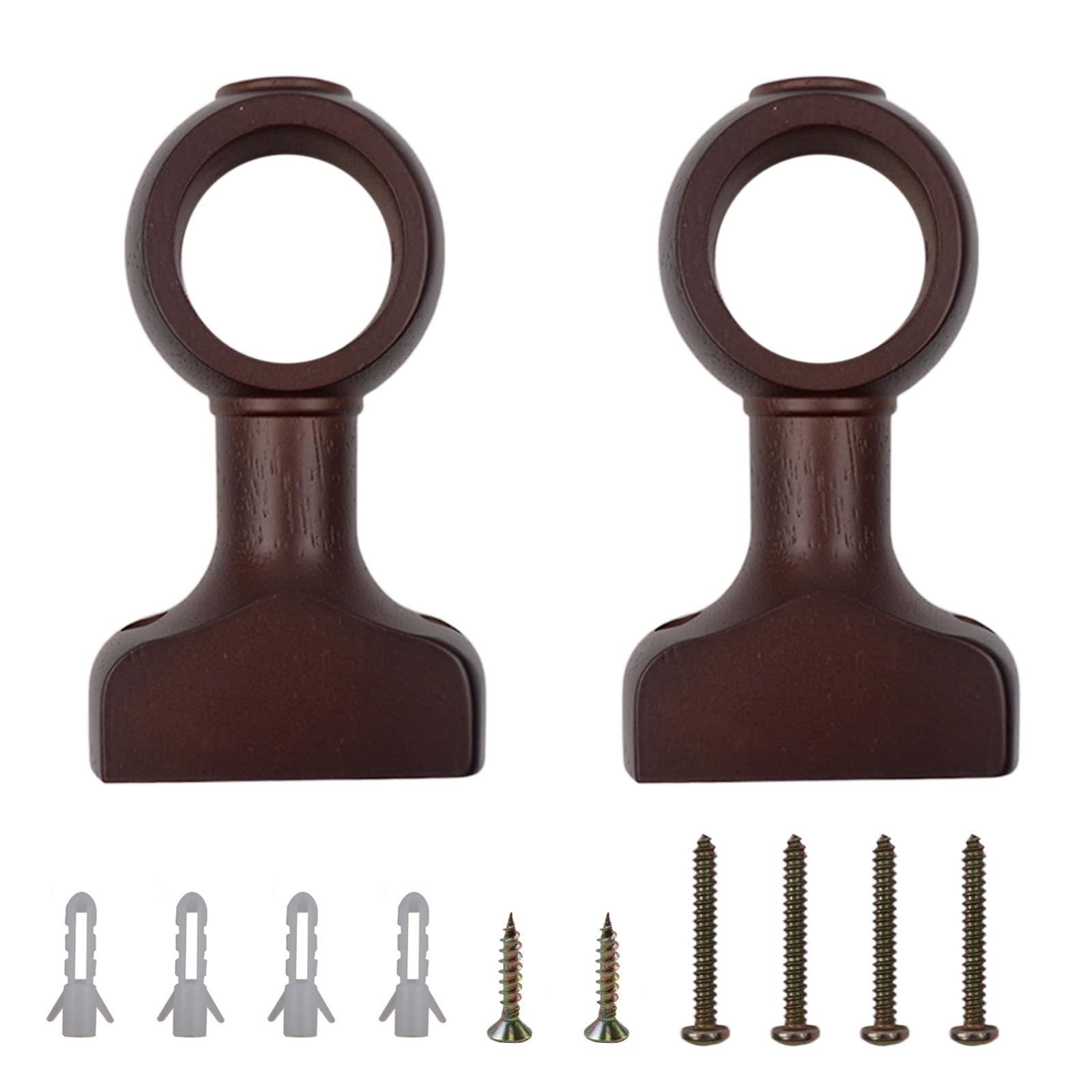 2 Pcs Wood Curtain Rod Holders for 1-1/2 inch 35mm Pole Brown Brackets