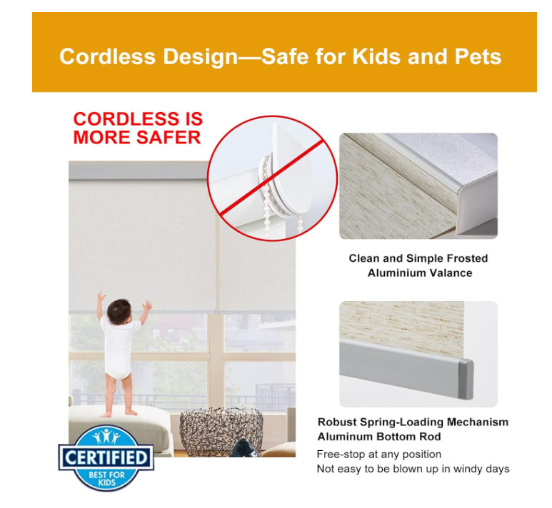 Persilux Free-Stop Cordless Roller Shades Blackout 32 x 72 Grey