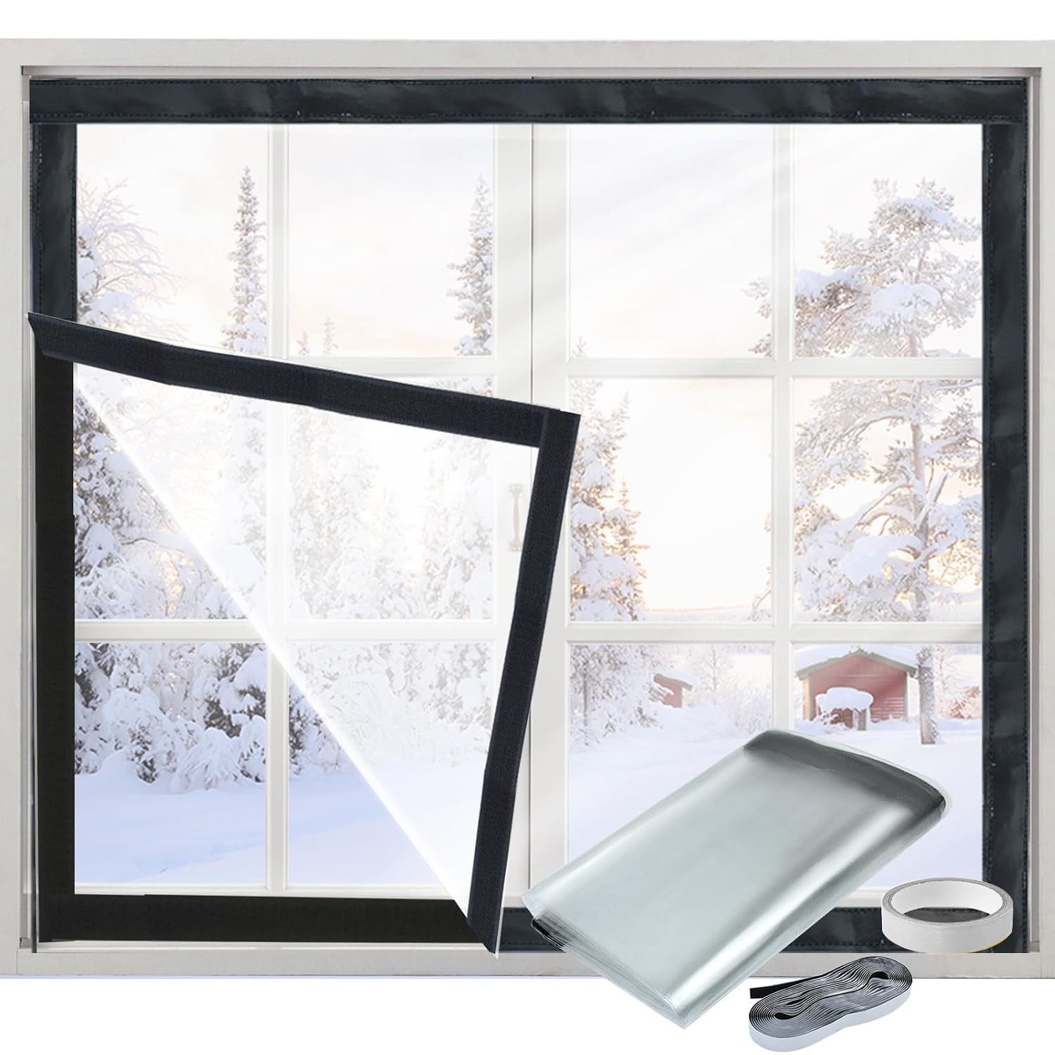 39” x 48” Adjustable Plastic Insulated Window Cover Seal Kit Winter Insulation