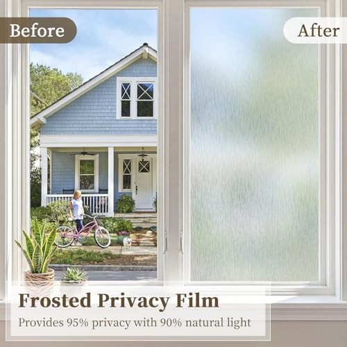 Frosted Window Privacy Film – Brushed Silver Static Cling 17.5″W x 78.7″H Pure