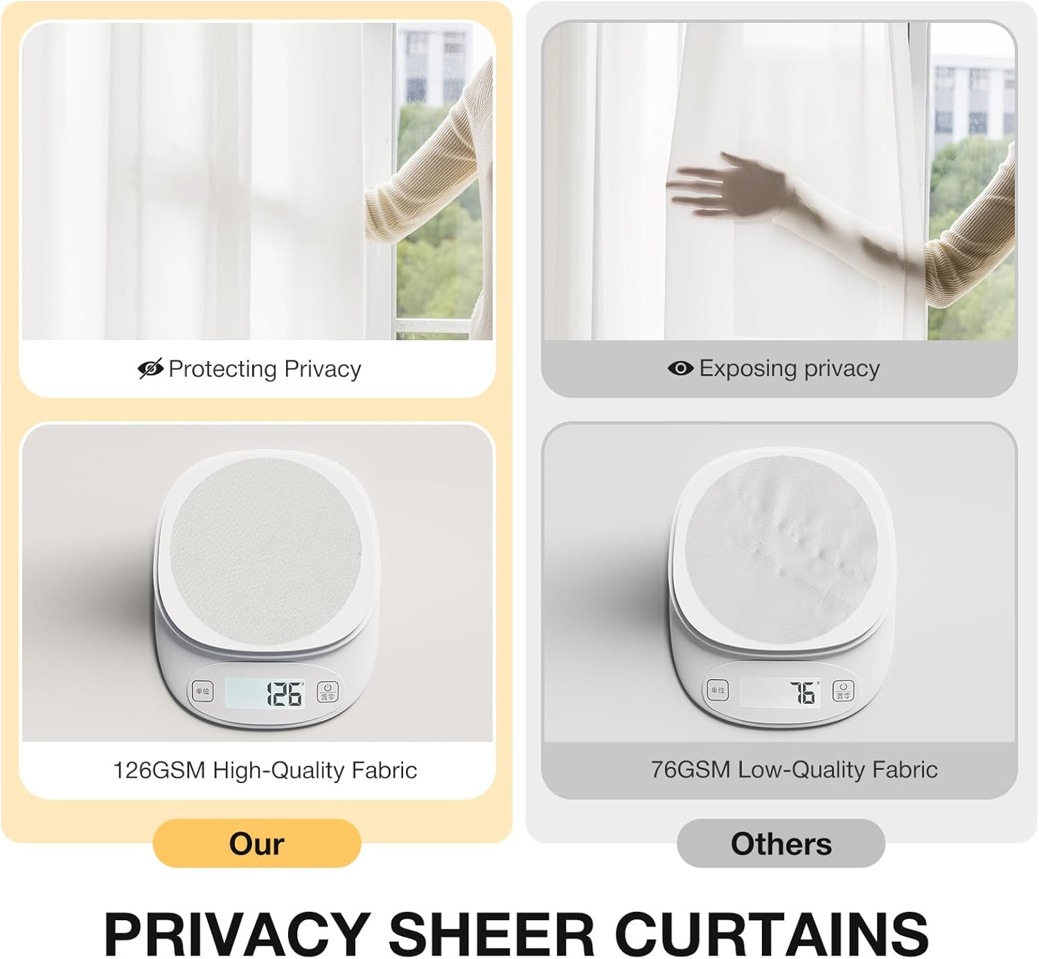 Non-See-Through Valance Kitchen Curtains 18 Inch Length 2 Panels Set, off White
