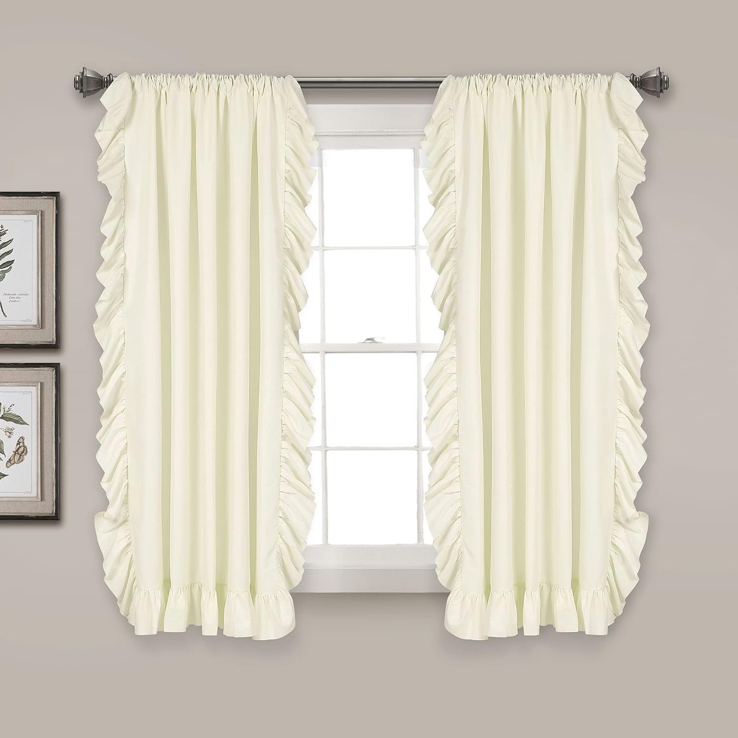 Reyna Ruffle Window Curtain Panel Set, Pair, 54″ W X 84″ L, Wheat – Flowy Curtai