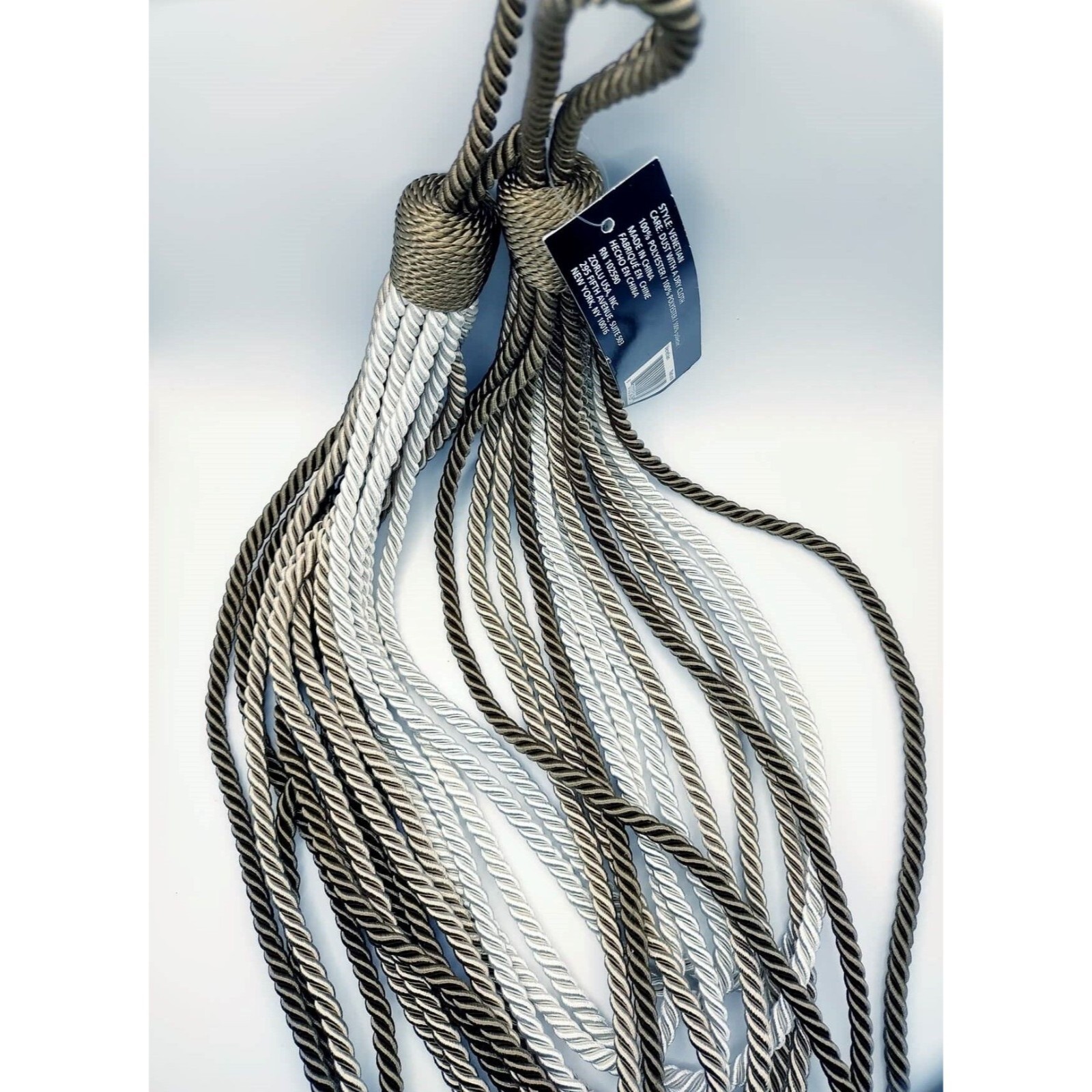 Curtain tieback rope holdback for window panels 36″ braided neutral colors