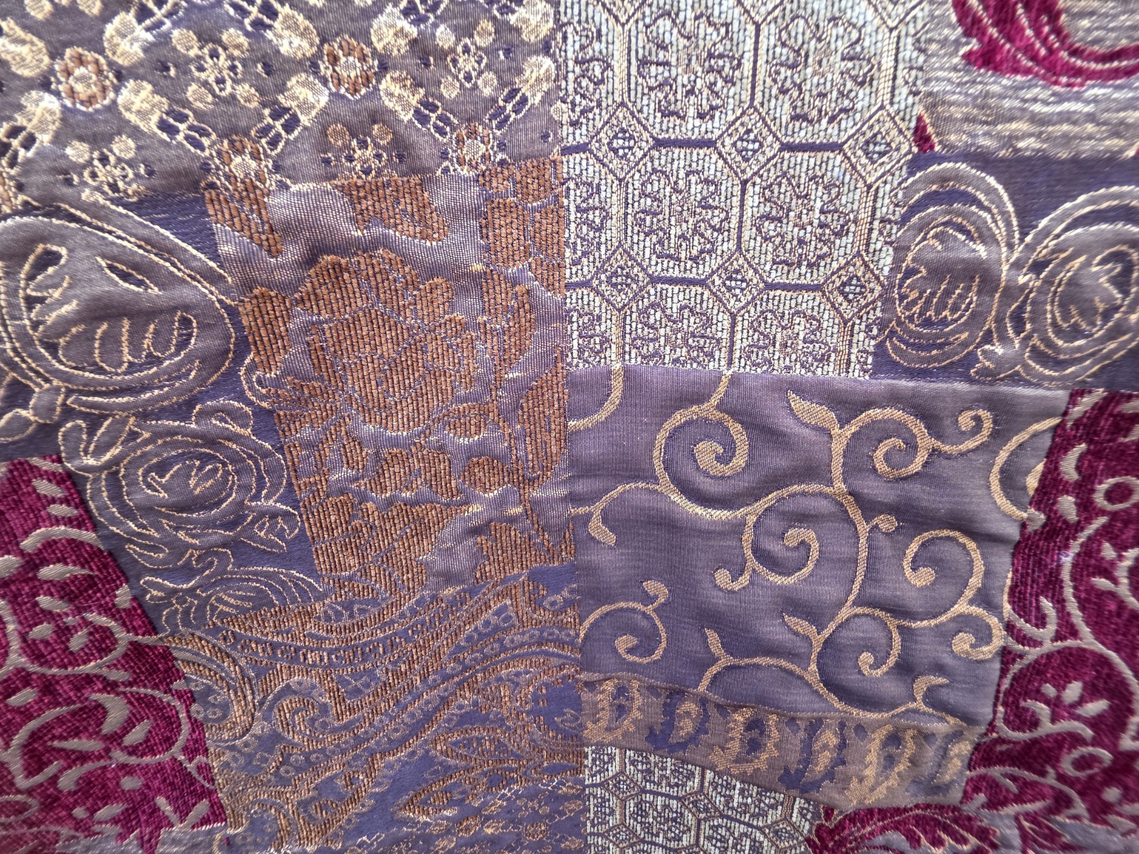 Croscill Galleria Window Curtain Panel Burgundy Gold Tapestry Patchwork Jacquard
