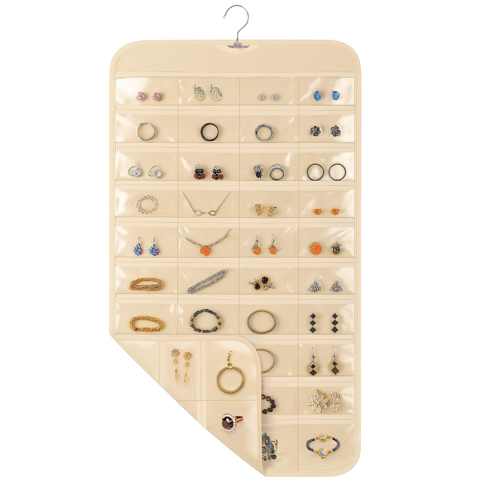 Hanging Jewelry Organizer for Closet with Swiveling Hanger, 17 x 30 In, 80 Cl…