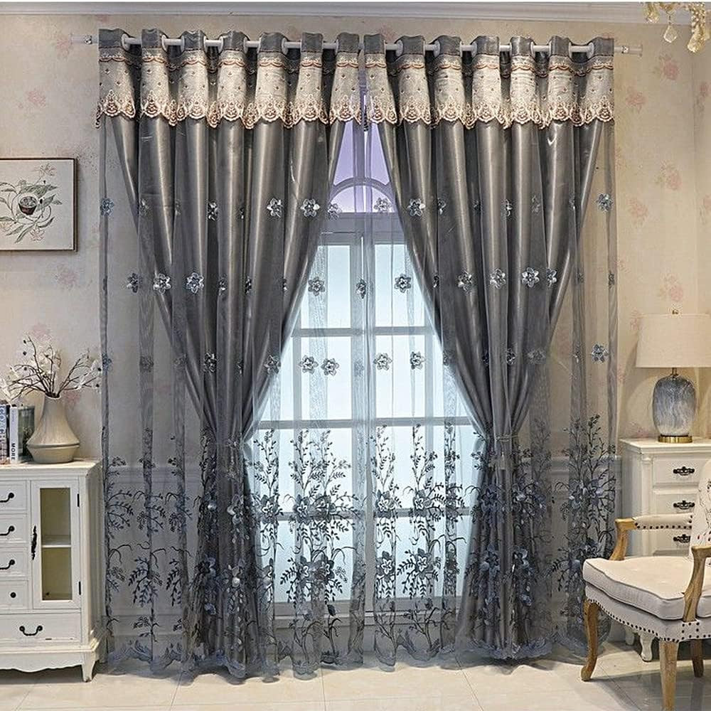 1 Pair European Double Layer Curtains for Living Room Bedroom Luxury