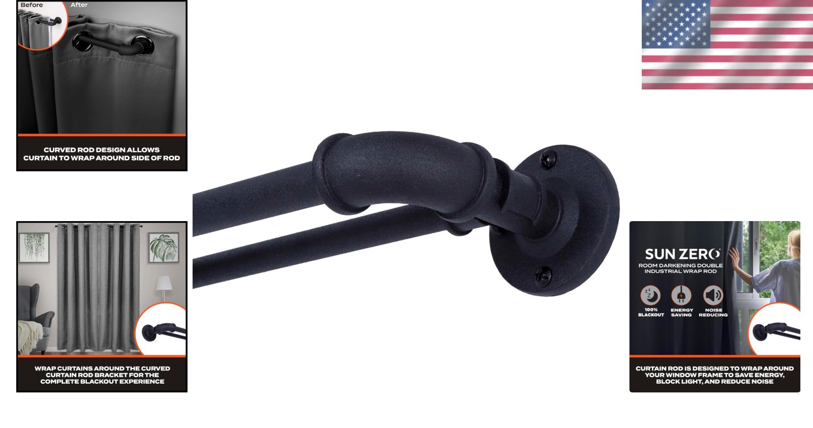 Adjustable 36-66″ Double Curtain Rod, Matte Black