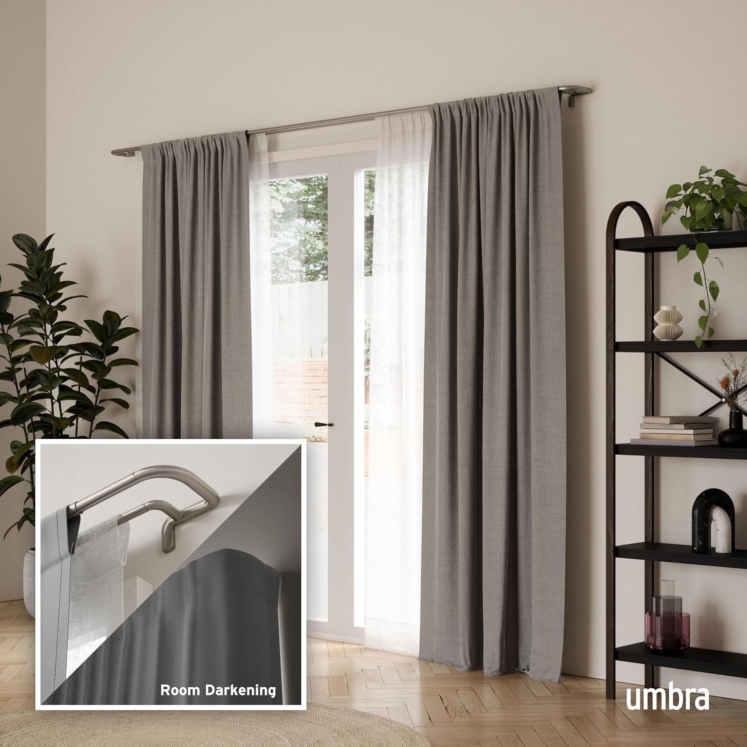 Umbra Twilight Double Curtain Rod Set – Wrap 66" to 144", Nickel