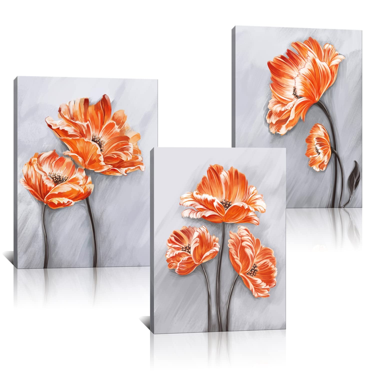 3 Panels Elegant Poppy Wall Painting Orange Flower Canvas Wall Art Pictures o…