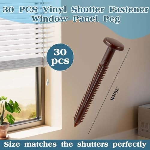 3 Inch Vinyl Shutter Fasteners, Window Shutter Panel Pegs 30Pcs Federal Brown