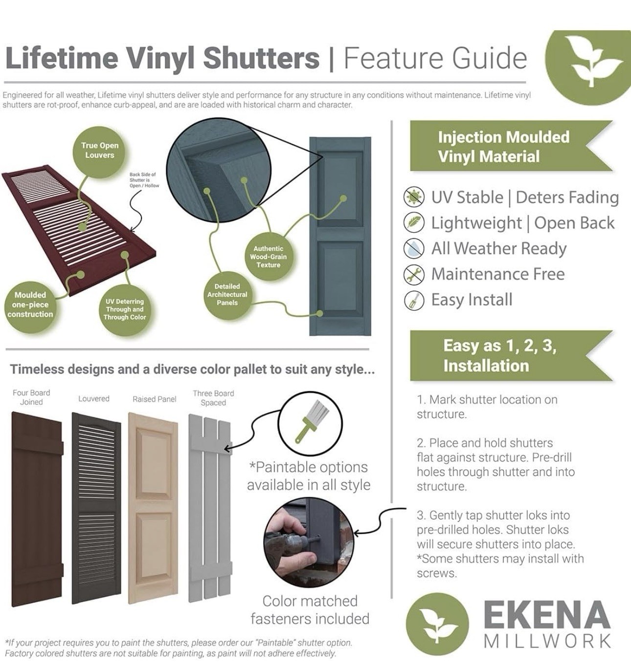Ekena Millwork Lifetime Vinyl Standard (Per Pair), 14.75″W x 55″H, Musket Brown