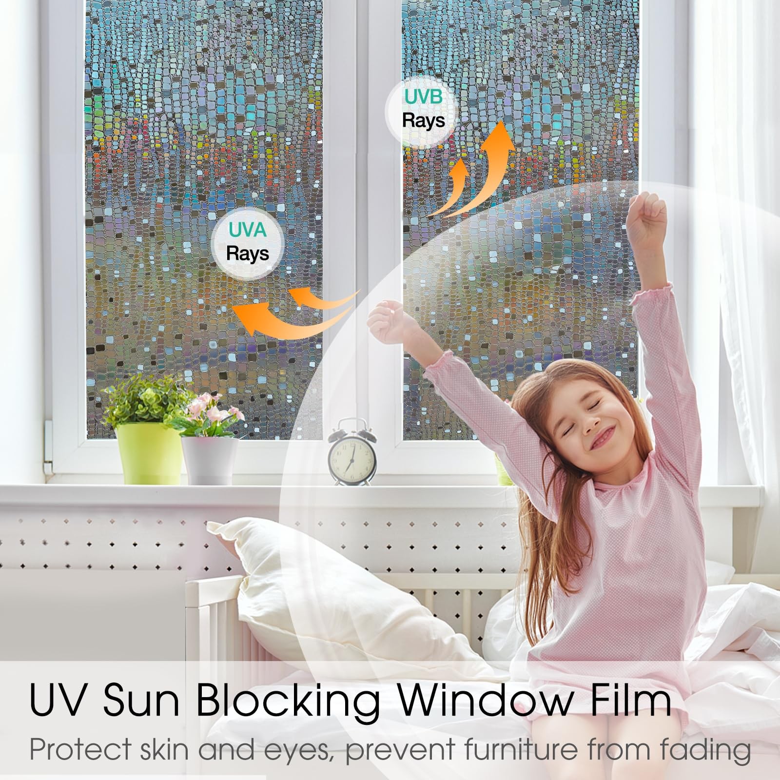 Beautysaid Privacy Film Stained Glass 3D Rainbow Prism Peel and Stick Decorat…