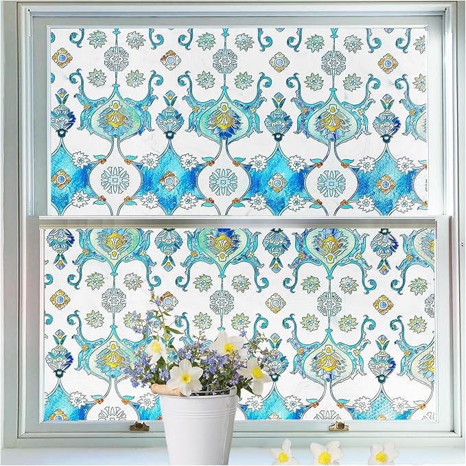 Privacy Film Static Cling Stained Glass Window Film Decorative 17.7×39.4 Inch