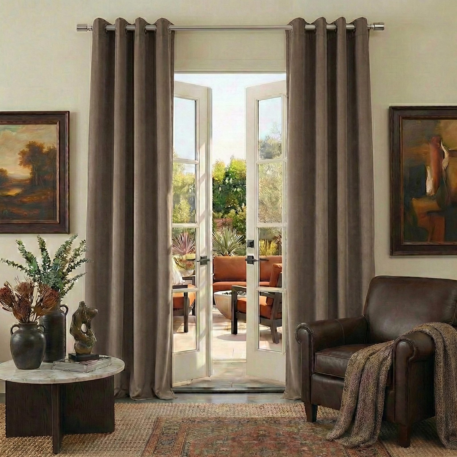 Taupe Velvet Curtains 84 Inch Length, Soft Grommet Drapes for Bedroom Living …