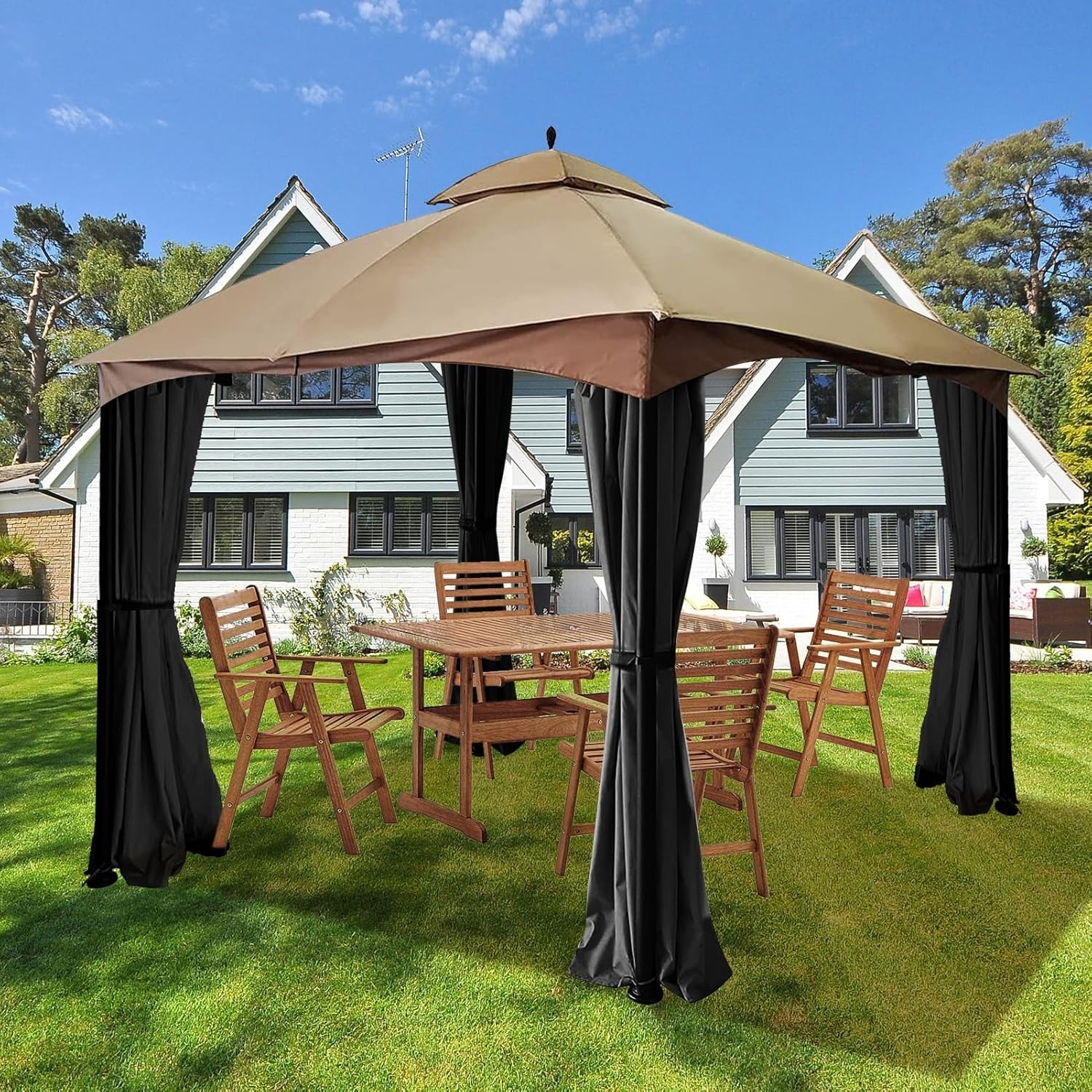 Gazebo Privacy Curtain Polyester 10×12 Outdoor Zippered Side Wall Black