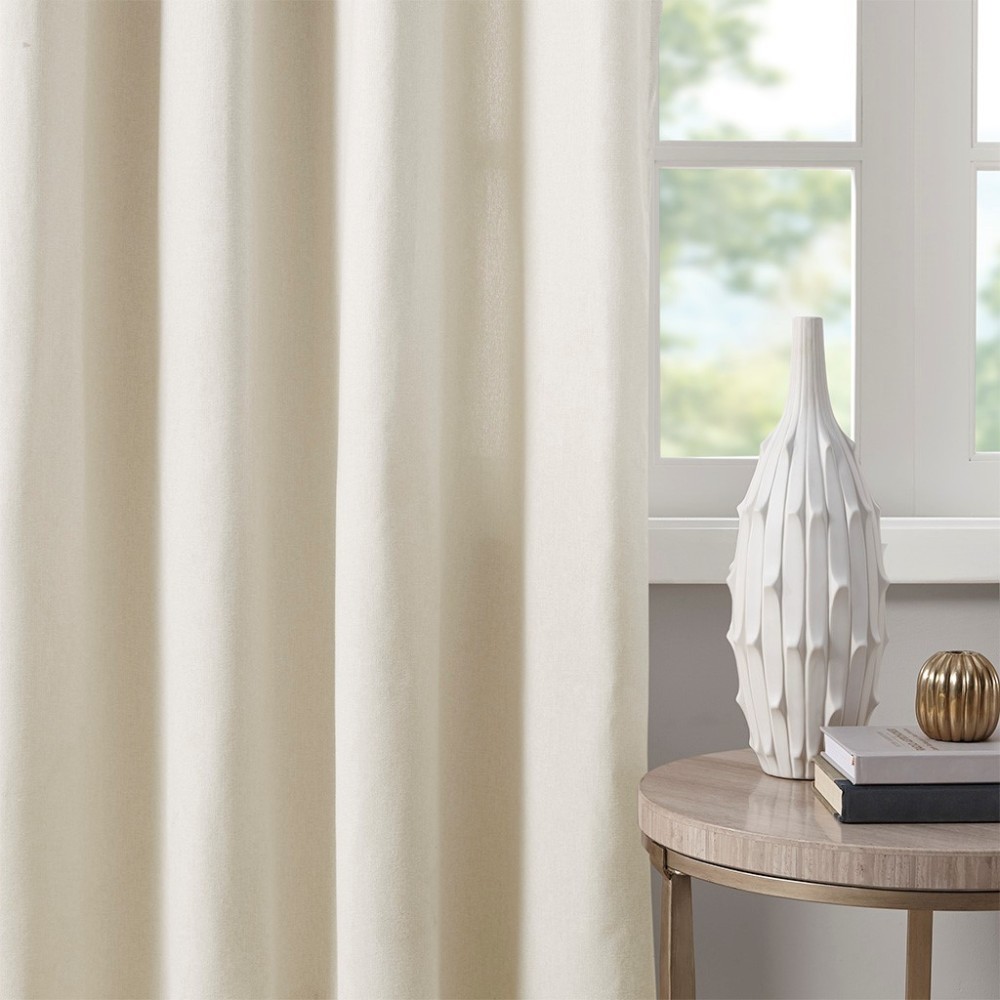 Plaid Rod Pocket and Back Tab Curtain Panel with Fleece Lining Natural 50×95″