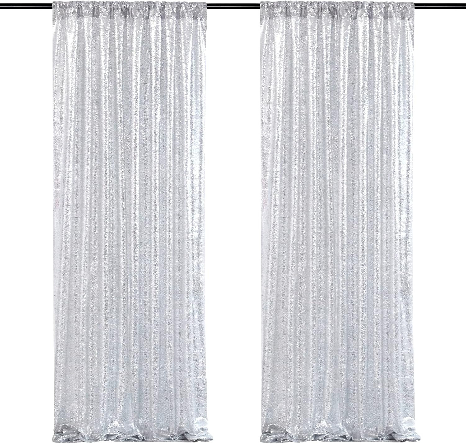 Silver Sequin Backdrop Curtains-2 Panels 2Ftx8Ft Silver Backdrop for Valentines