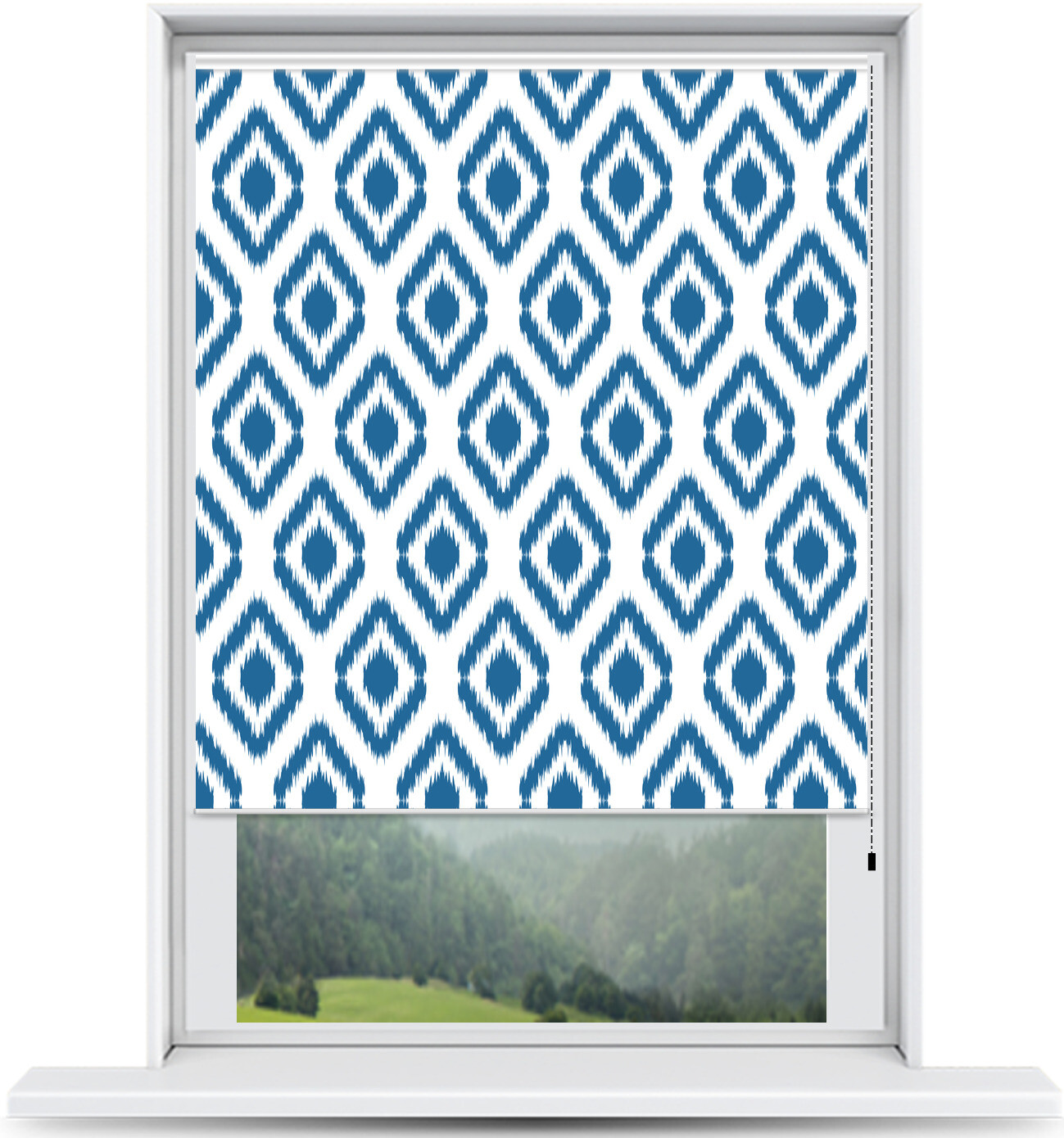 ArtToFrames Custom Window Shade – Blackout Ikat Navy Design Reversed Roll