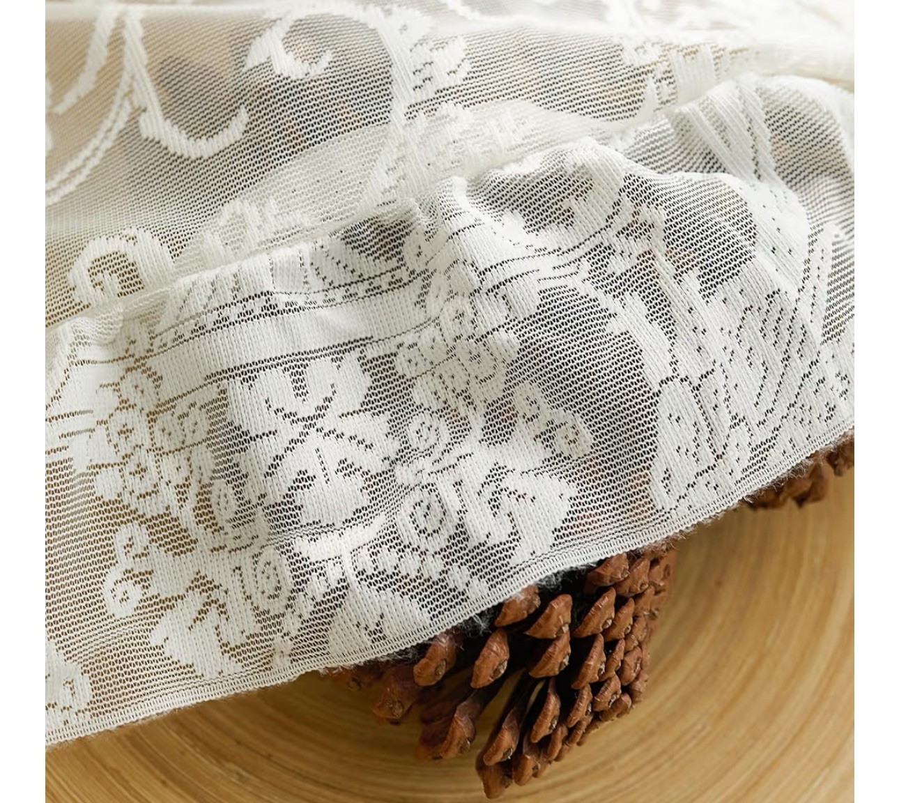 TUDECO Lace curtains Ivory Translucent curtains w/floral ruffles 2 panels 59×45