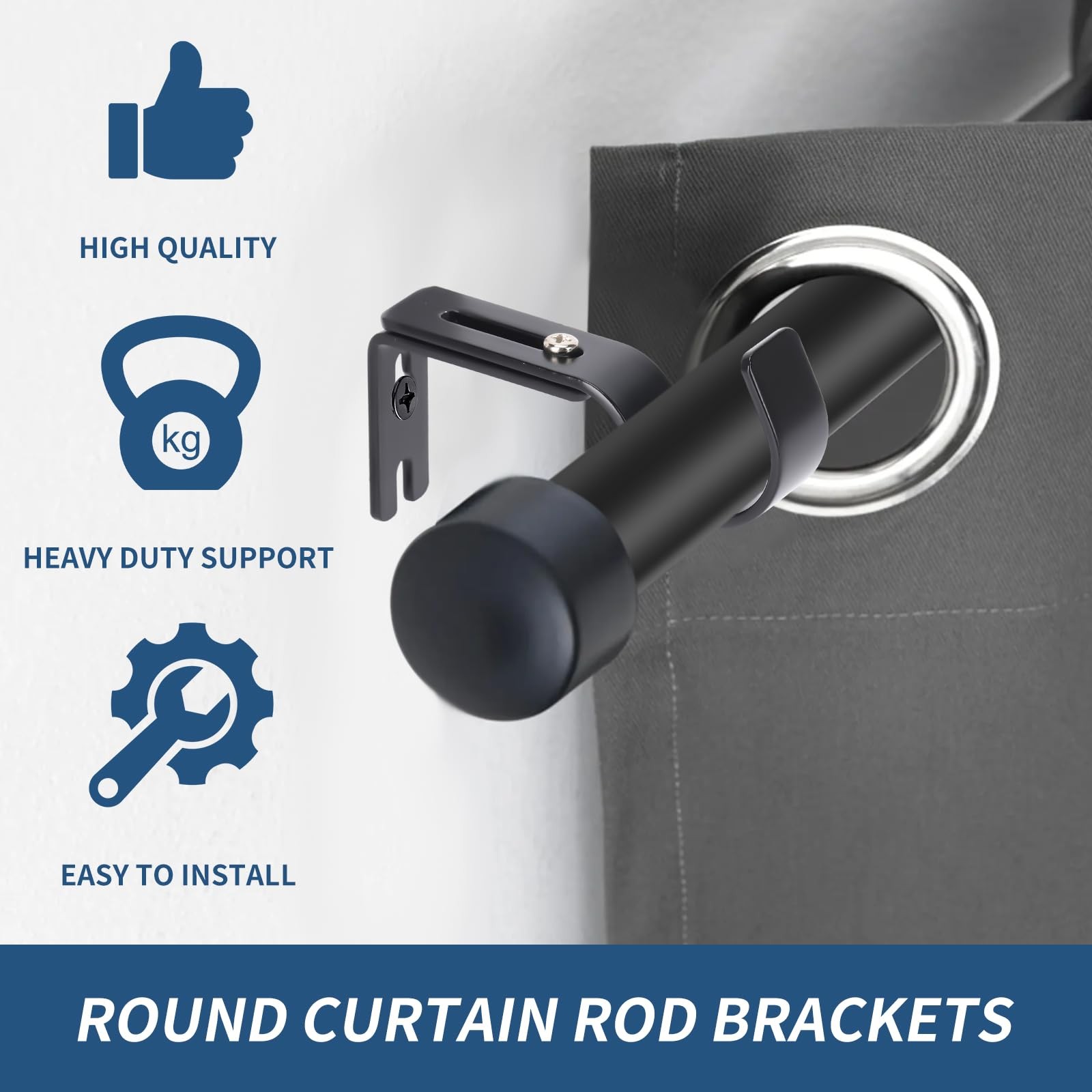 Premium Curtain Rod Brackets for Wall – Adjustable Hooks, Iron Holders for 1 …