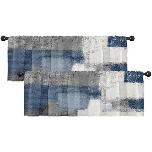 2 Pack Valances Window Treatments, 18″W x 52″L (Pack of 2) Abstract Blue Grey