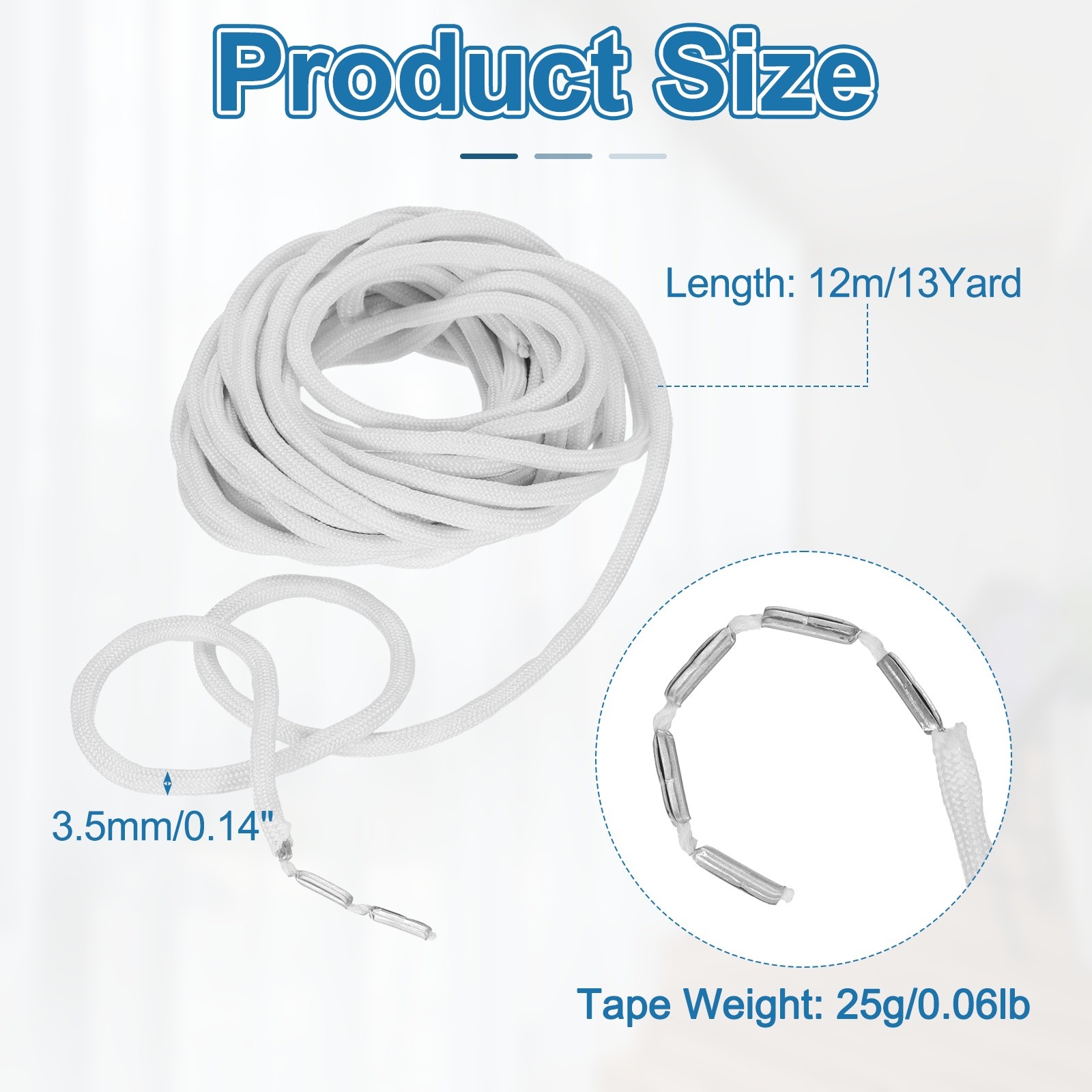 13Yard Curtain Weighted Tape, 25g Alloy Drapery Weight Rope, White