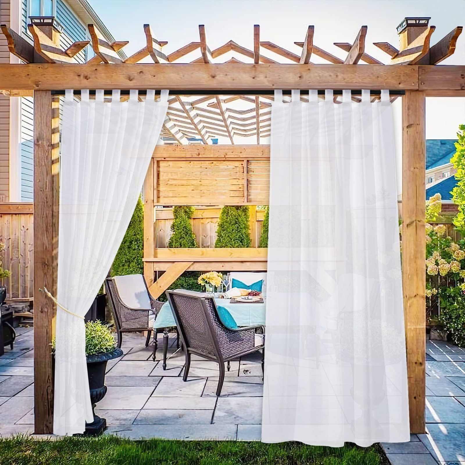 2 Panels Outdoor Patio Curtains Waterproof, Detachable Sticky Tab Top Indoor …