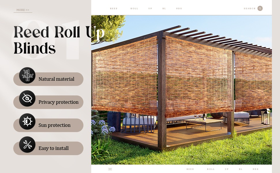 3 Pcs Bamboo Shades Outdoor Reed Roll Up Blinds 48″ W x 72″ H Blackout Sunshade