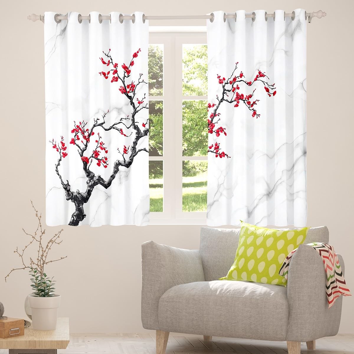 Erosebridal Cherry Blossom Window Curtains Bedroomwhite Grey Marble Curtains