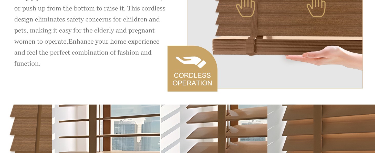 2″ Cordless Solid Wood Blinds for Indoor Window,52.5″ W x 60″ H Real Wooden