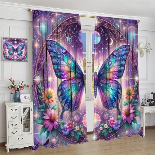 Fantasy Purple Floral Butterfly Curtains 20.5″W x 45″L (Pack of 2) Style-1