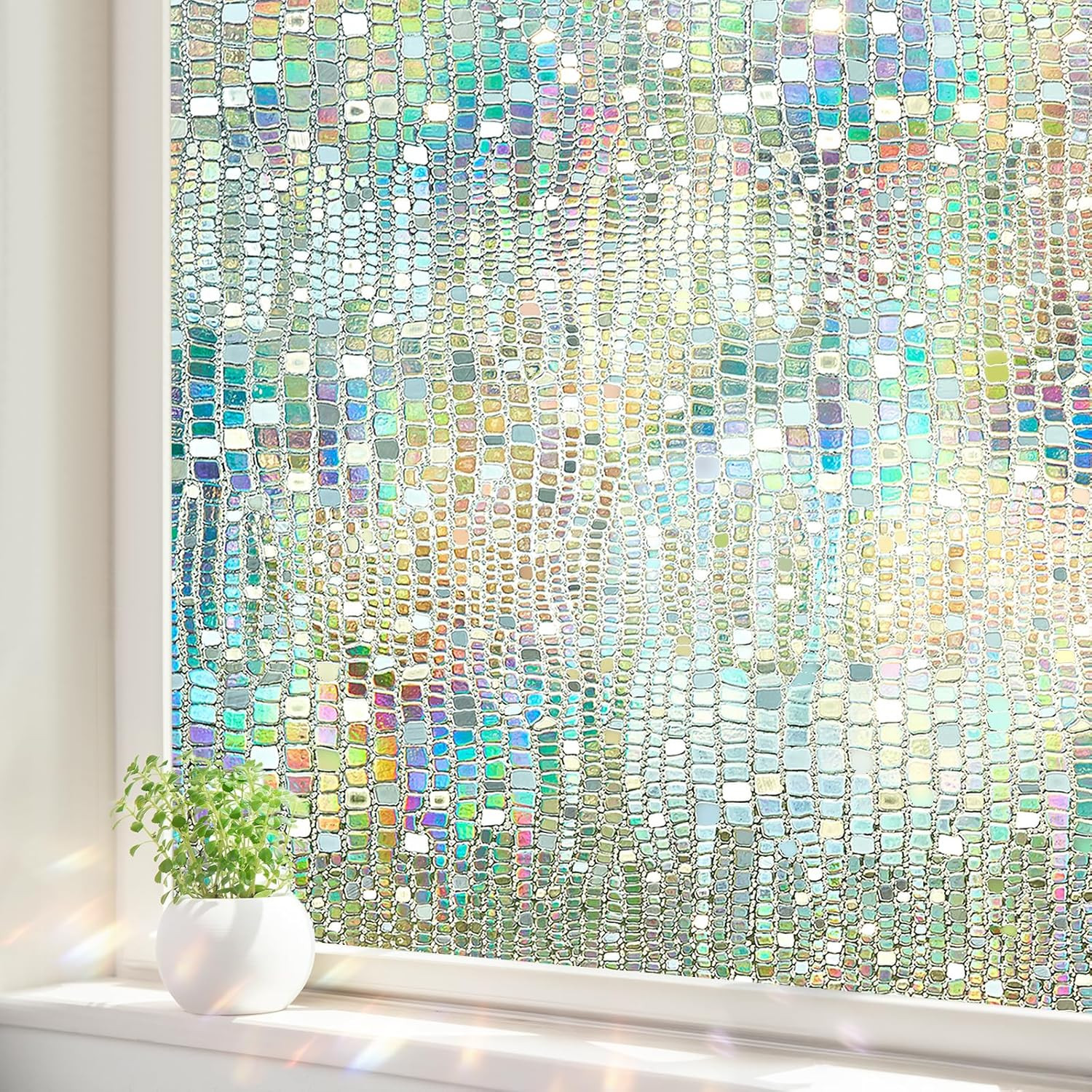 Window Privacy Film, Stained Glass Window Films 3D Rainbow Decorative Static Cli