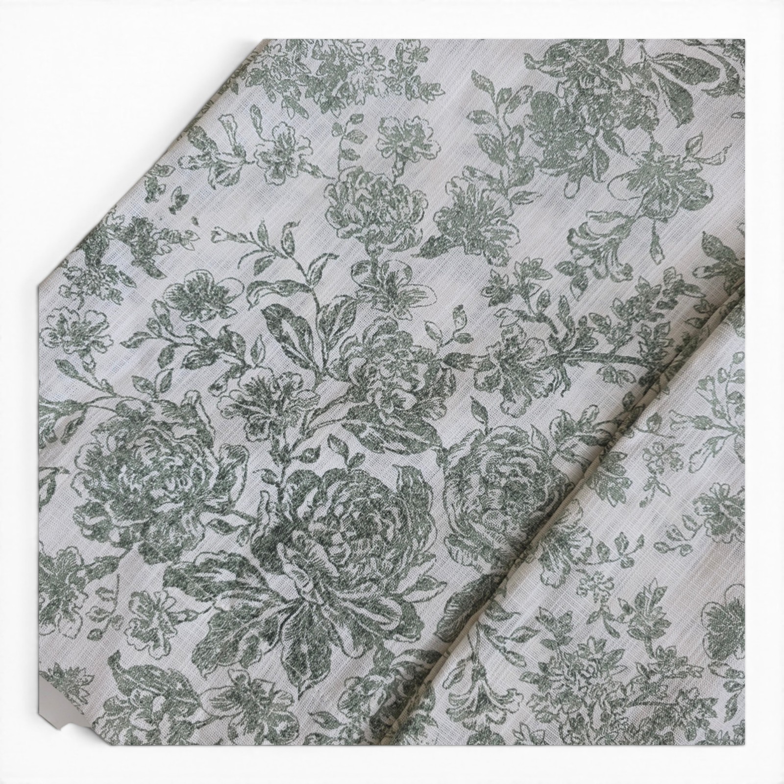 Indigo Set of 4 Curtain Panels 37×84 Green Floral White Cotton Blend