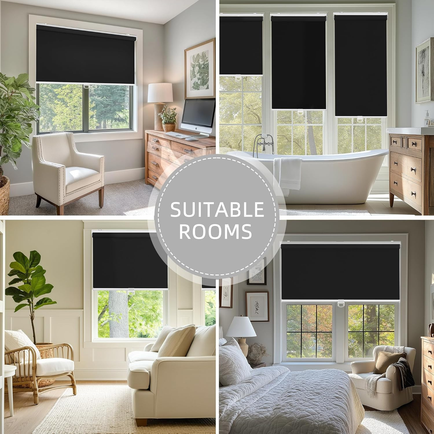 ChrisDowa Cordless Blackout Roller Shades for Windows, Thermal Insulated UV Prot